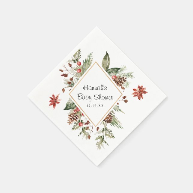 Winter Floral Greenery | Baby Shower Napkins (Corner)