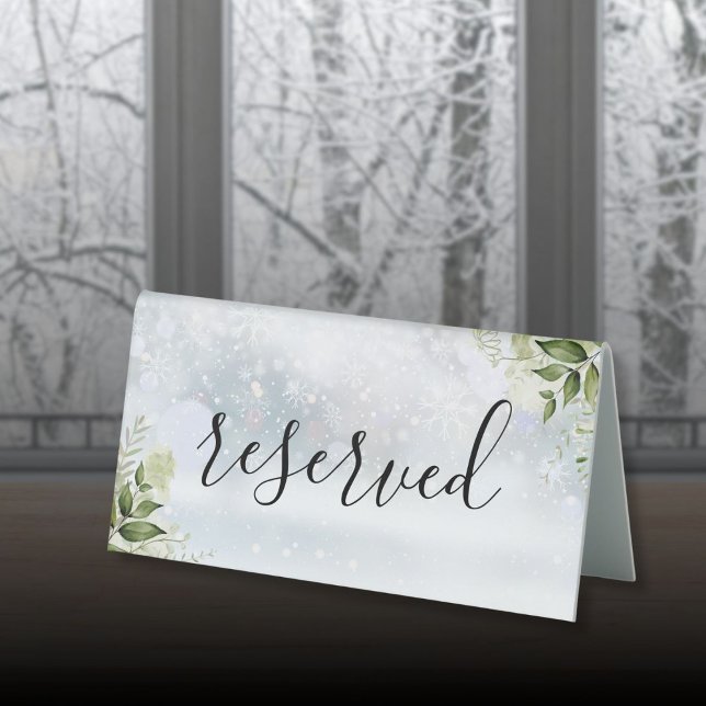 Winter Floral Greenery Script Reserved (Winter Floral Greenery Script Reserved Table Tent Sign)