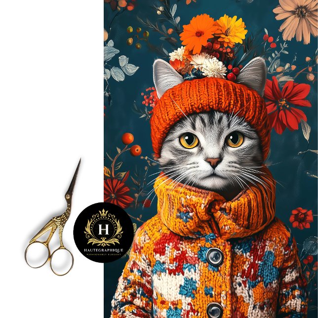 Winter Floral Grey Cat Decoupage  Tissue Paper (Creator Uploaded)