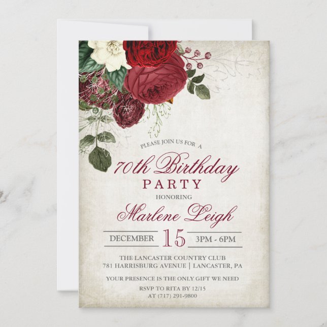 Winter Floral Holiday Birthday Invitation (Front)