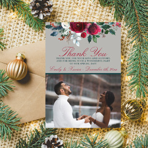 Winter Floral Holiday Christmas December Thank You Invitation