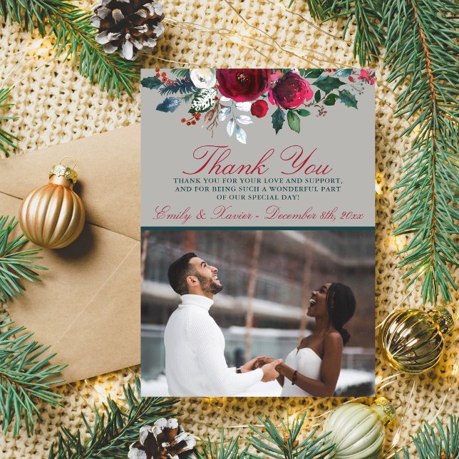 Winter Floral Holiday Christmas December Thank You Invitation (Creator Uploaded)