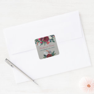 Winter Floral Holiday Christmas December Wedding Square Sticker