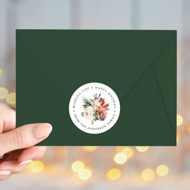 Winter Floral Holiday Classic Round Sticker (Creator Uploaded)