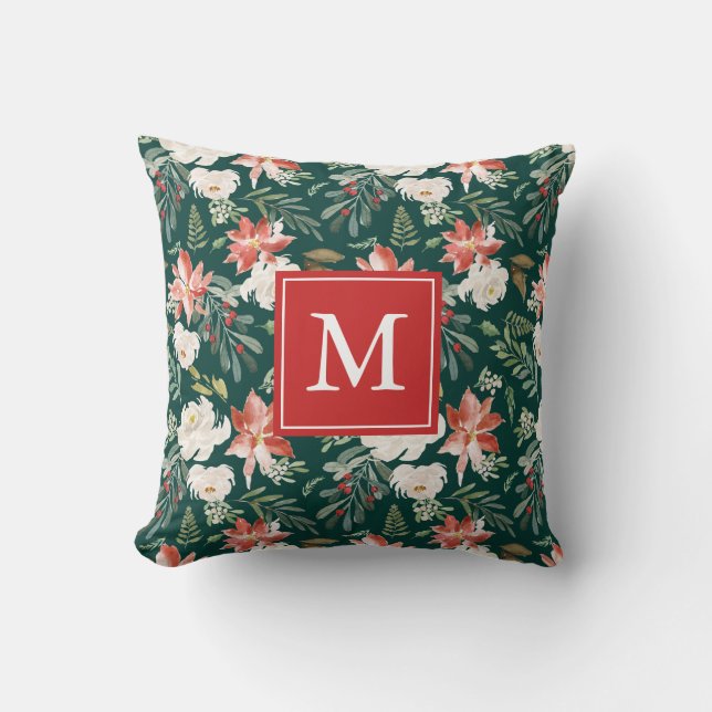 Winter Floral | Holiday Monogram Cushion (Front)