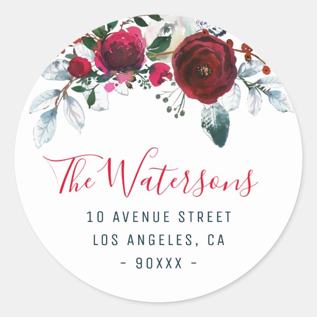 winter floral holiday return address sticker (Front)