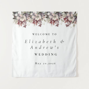 Winter Floral   Holiday Wedding   Welcome Sign Tapestry