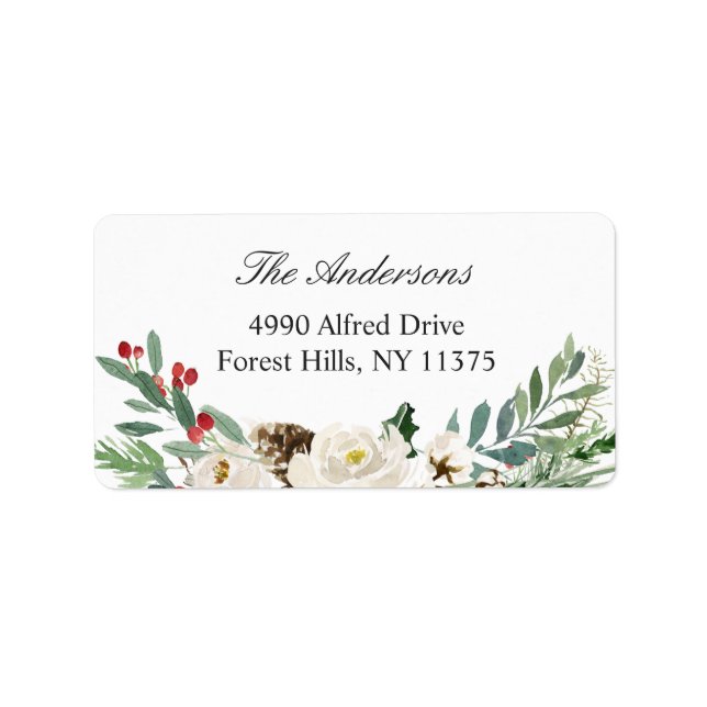 Winter Floral Holly Berries Holiday Address Label (Front)