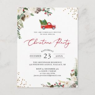 Winter Floral Holly Berries Truck Christmas Party Postcard