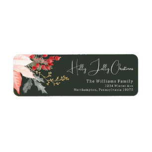 Winter Floral Holly Jolly Christmas Return Address Label