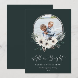 Winter Floral Hoop Wreath Photo Holiday Card