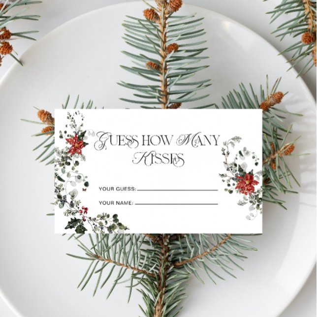 Winter Floral How Many Kisses Bridal Game Enclosure Card (Creator Uploaded)