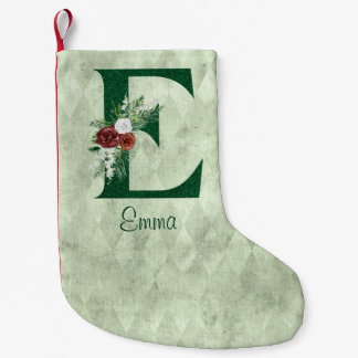 Winter Floral Illustrated Letter E Personalised Small Christmas Stocking