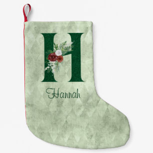 Winter Floral Illustrated Letter H Personalised Small Christmas Stocking