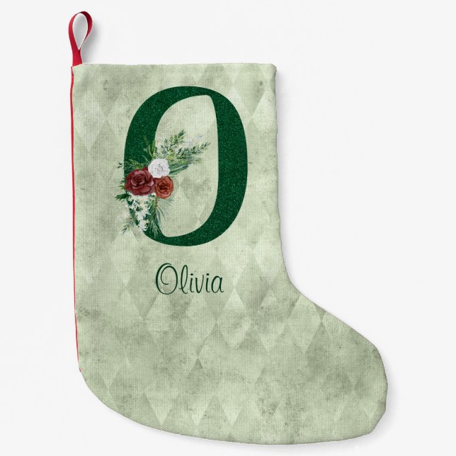 Winter Floral Illustrated Letter O Personalised  Small Christmas Stocking (Front)