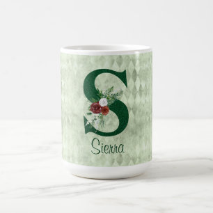 Winter Floral Illustrated Letter S  Personalised  Coffee Mug