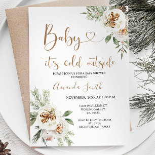 Winter Floral It's Cold Outside Baby Shower Invitation