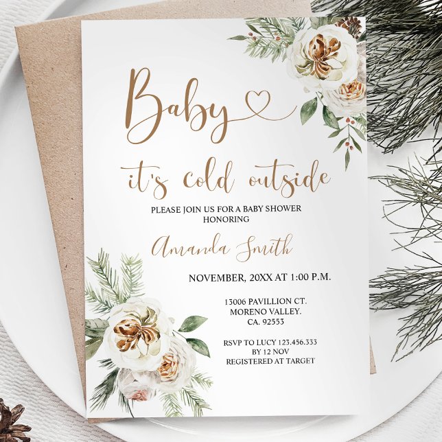 Winter Floral It's Cold Outside Baby Shower Invitation (Creator Uploaded)