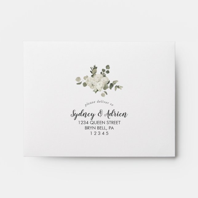 Winter Floral | Ivory Self-Addressed Wedding RSVP  Envelope (Front)