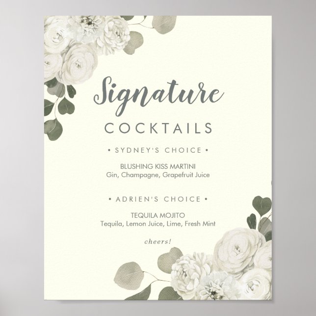 Winter Floral | Ivory Signature Cocktails Sign (Front)