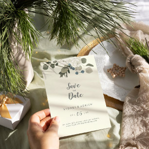 Winter Floral   Ivory Wedding Save The Date