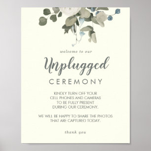 Winter Floral Ivory Wedding Unplugged Ceremony Poster