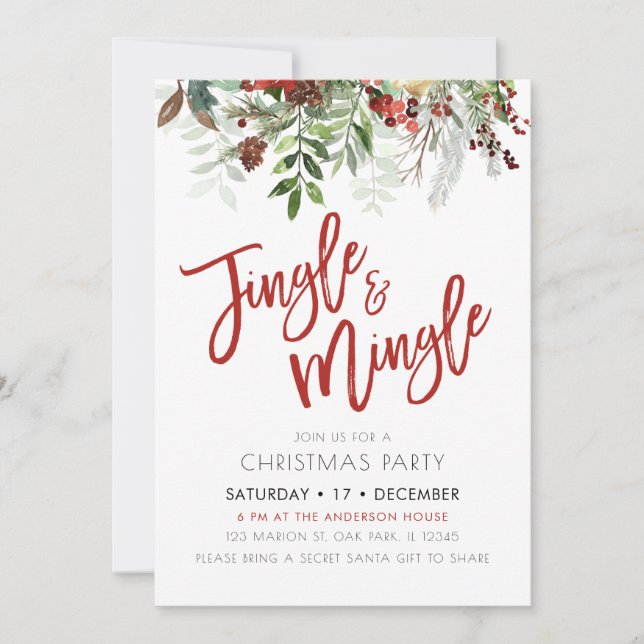 Winter Floral Jingle & Mingle Christmas Party  Invitation (Front)