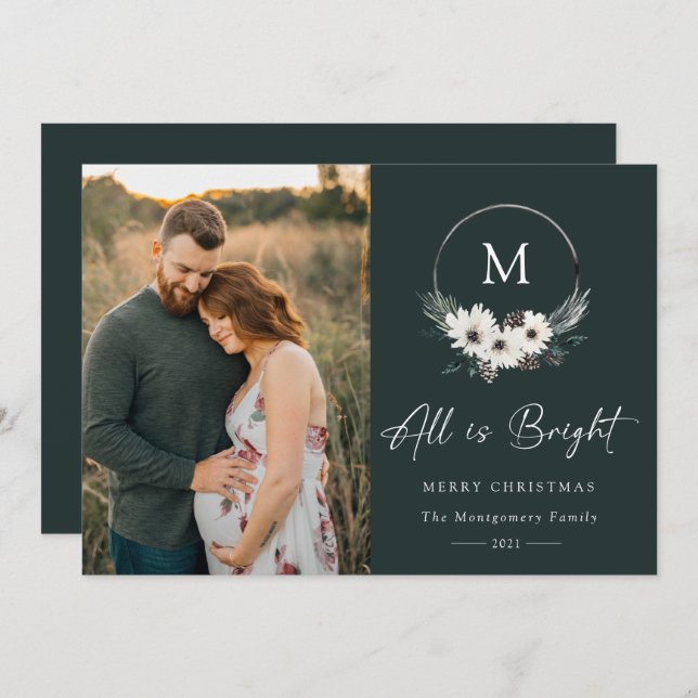 Winter Floral Monogram Hoop Wreath Photo (Front/Back)