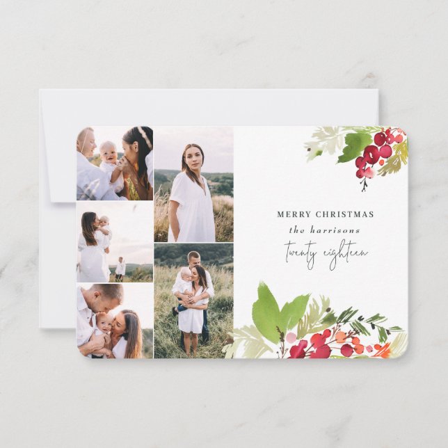 winter floral multi photo christmas card (Front)