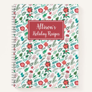 Winter Floral Pattern Holiday Recipes Cookbook Notebook