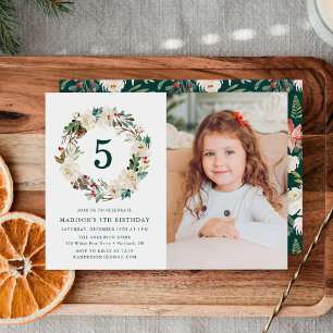 Winter Floral   Photo Birthday Party Invitation