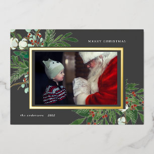winter floral photo holiday foil invitation