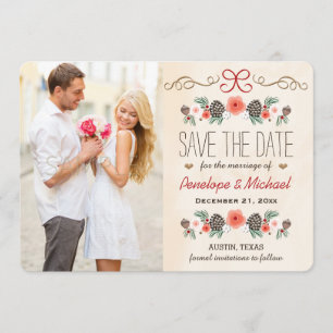 Winter Floral Pine Cone Christmas Save the Date