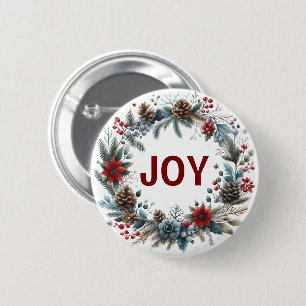 Winter Floral Pine Cones Wreath 6 Cm Round Badge