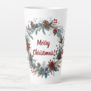 Winter Floral Pine Cones Wreath Latte Mug