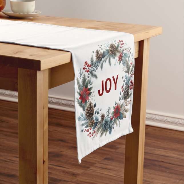 Winter Floral Pine Cones Wreath Medium Table Runner (In Situ)