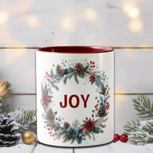 Winter Floral Pine Cones Wreath Two-Tone Coffee Mug