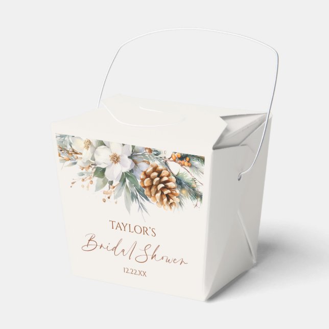 Winter Floral Pine Tree Bridal Shower Favour Box (Front Side)