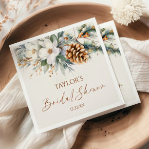 Winter Floral Pine Tree Bridal Shower Napkin