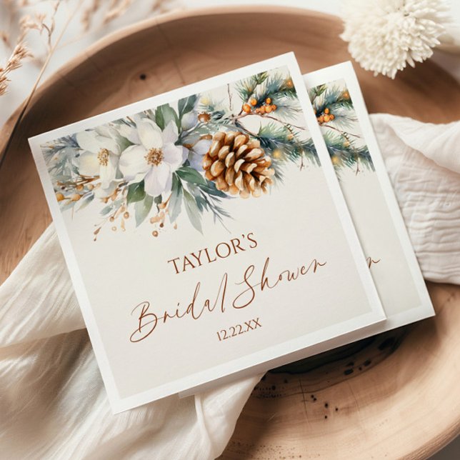 Winter Floral Pine Tree Bridal Shower Napkin (Creator Uploaded)