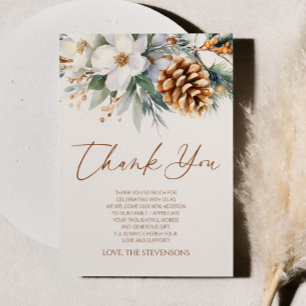 Winter Floral Pine Tree Christmas Baby Shower Thank You Card