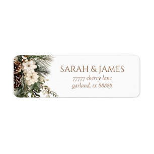 Winter Floral Pine Tree Wedding Return Address Label