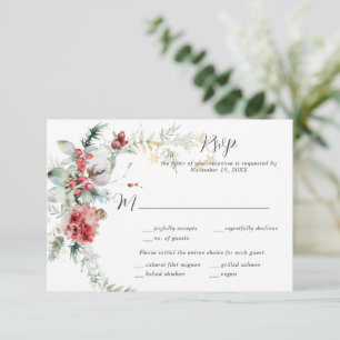 Winter Floral Red Blush White Pine Fern RSVP