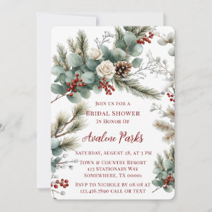 Winter Floral Red White Rose Bridal Shower Invitation