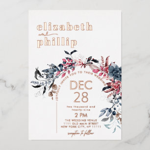 Winter Floral Rose Gold Christmas Holiday Wedding