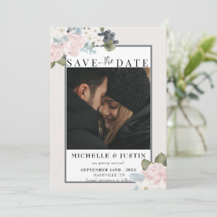 Winter Floral Rustic Photo Wedding Save The Date