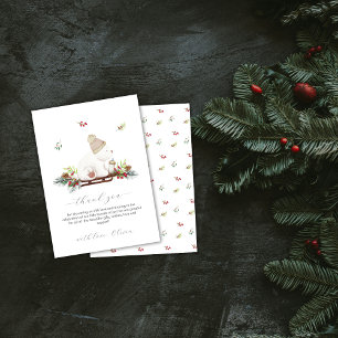 Winter Floral Sleigh Polar Bear Baby Shower  Thank You Card