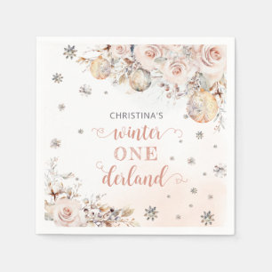 Winter Floral Snowflake ONEderland 1st Birthday Napkin