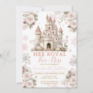 Winter Floral Snowflake royal fiveness Birthday Invitation