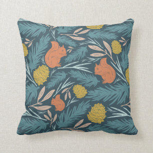 Winter Floral Squirrel Pinecone Christmas Decor Cushion
